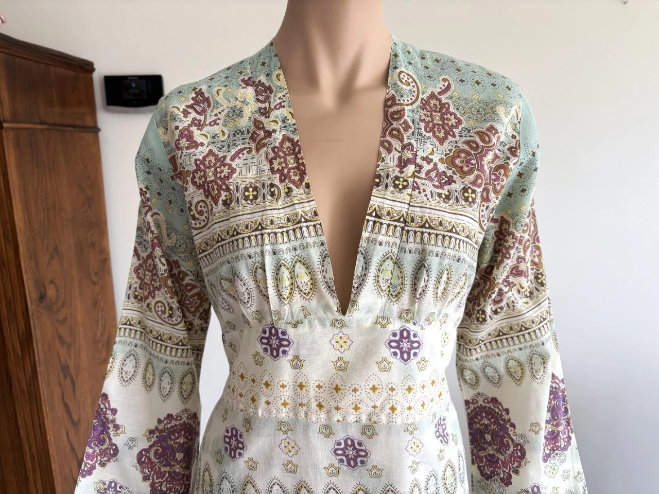 Vestido Ligne Kiwi – tamanho G – estampa boho – 100% algodão – decote em V – photo 4